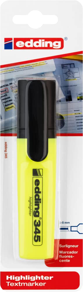 edding 345 Textmarker - gelb - 1 Highlighter - Keilspitze 2-5 mm - ideal für leuchtende Markierungen und Hervorhebung von Textpassagen und Notizen