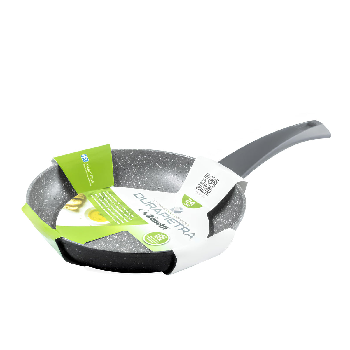 Zanetti Durapietra Antihaft-Pfanne, geeignet für alle Herdarten einschließlich Induktion, formstabiler Boden, dicke Beschichtung, Soft-Touch-Griff, Durchmesser 18 cm