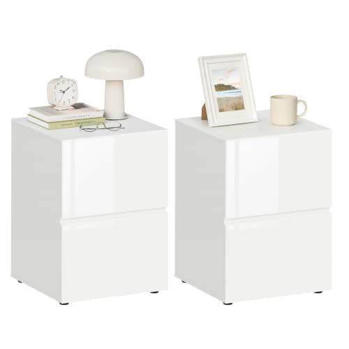 EUGAD Nachttisch 2er Set Hochglanz mit 2 Schubladen B40 cm