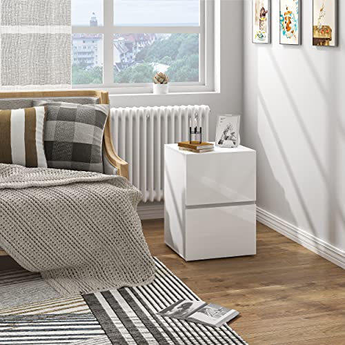 EUGAD Nachttisch 2er Set Hochglanz mit 2 Schubladen B40 cm