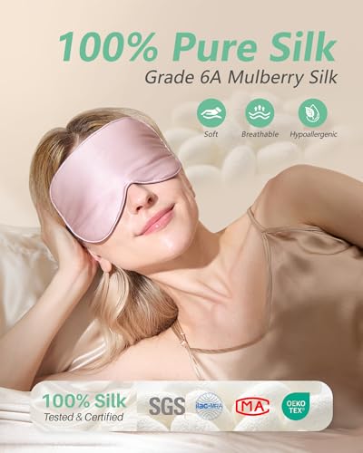 BeeVines Schlafmaske aus 100% Seide, lichtblockierende Augenmasken (2 PCS)