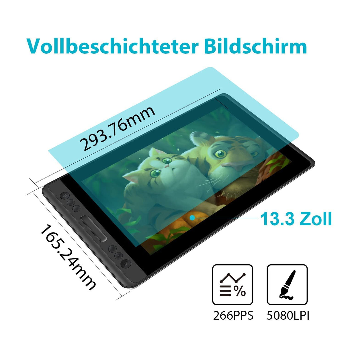 HUION Kamvas Pro 13 Grafiktablett mit Display, 13,3 Zoll, 8192 Druckstufen