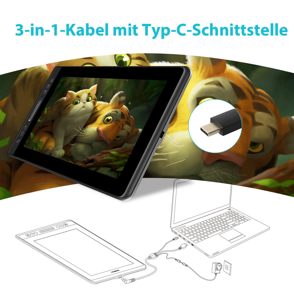 HUION Kamvas Pro 13 Grafiktablett mit Display, 13,3 Zoll, 8192 Druckstufen