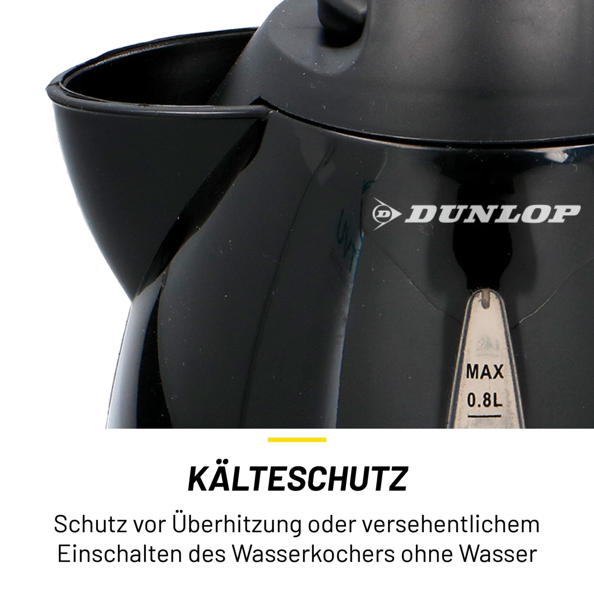 Dunlop Reise-Wasserkocher 0,8L - 24V Wasserkocher für LKW und Wohnmobil - mit Zigarettenanzünder-Stecker, automatischer Abschaltung und Trockenkochschutz - Kunststoff - Schwarz