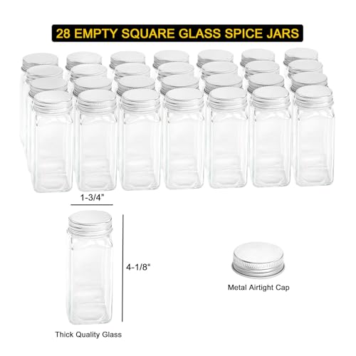 SpaceAid Gewürzregal mit 28 Gewürzgläsern, 386 Gewürzetiketten, Kreidemarker und Trichter-Set für Schrank, Arbeitsplatte, Speisekammer,Schwarz, 13.4" W