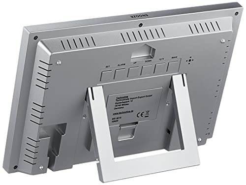 Technoline WS 8016 Funkwanduhr digital mit DCF Funkuhr | Temperatur & Luftfeuchtigkeit | 2 Weckalarme | Kalender | großes LCD Display | Wand- oder Tischuhr | Silber