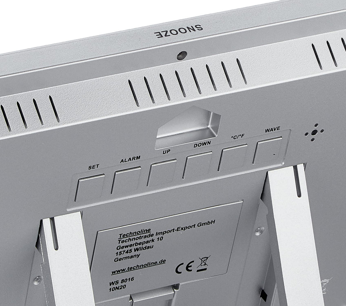 Technoline WS 8016 Funkwanduhr digital mit DCF Funkuhr | Temperatur & Luftfeuchtigkeit | 2 Weckalarme | Kalender | großes LCD Display | Wand- oder Tischuhr | Silber