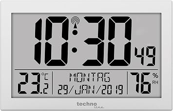 Technoline WS 8016 Funkwanduhr digital mit DCF Funkuhr | Temperatur & Luftfeuchtigkeit | 2 Weckalarme | Kalender | großes LCD Display | Wand- oder Tischuhr | Silber