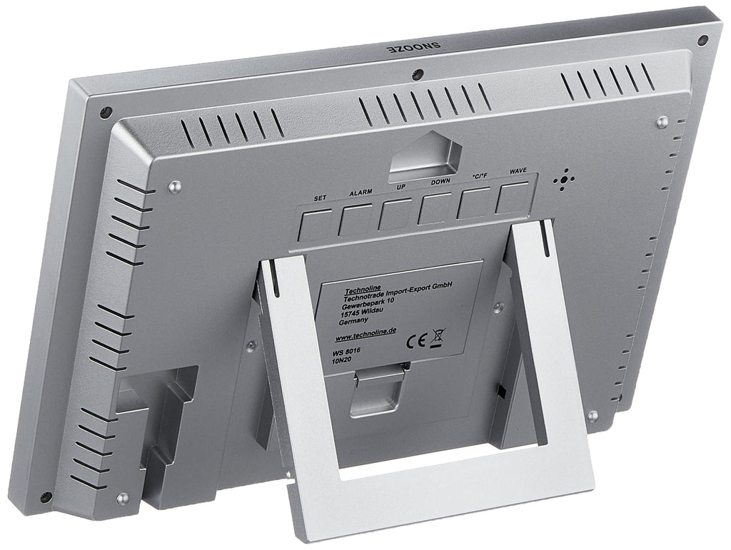 Technoline WS 8016 Funkwanduhr digital mit DCF Funkuhr | Temperatur & Luftfeuchtigkeit | 2 Weckalarme | Kalender | großes LCD Display | Wand- oder Tischuhr | Silber