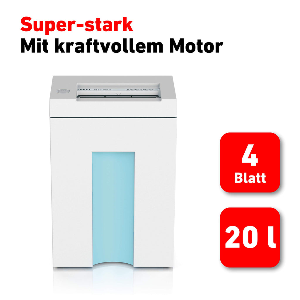 Aktenvernichter IDEAL 2265, Partikelschnitt 2x15mm, bis 4 Blatt, P-5 DSGVO