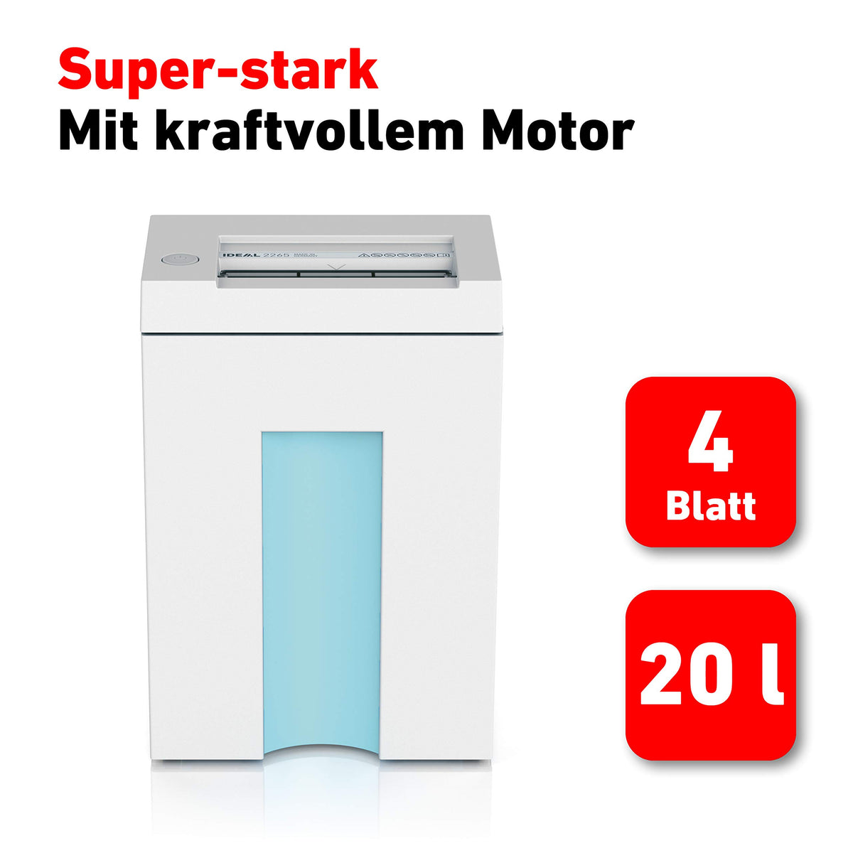 Aktenvernichter IDEAL 2265, Partikelschnitt 2x15mm, bis 4 Blatt, P-5 DSGVO