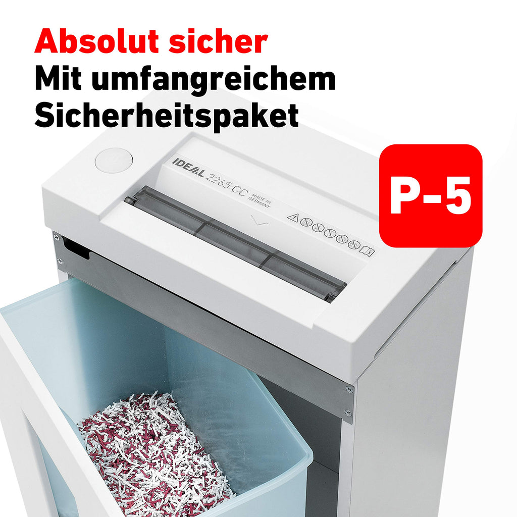 Aktenvernichter IDEAL 2265, Partikelschnitt 2x15mm, bis 4 Blatt, P-5 DSGVO
