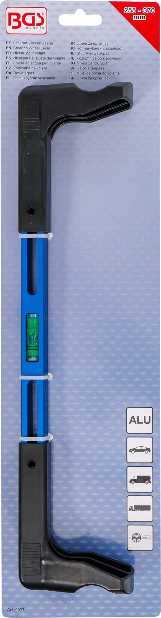 BGS 9977 | Lenkrad-Wasserwaage | Einstellbereich 255 bis 370 mm