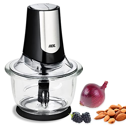 ADE Kraftvoller elektrischer Zerkleinerer | starker 500 W Motor | große 1,2 l Glasschüssel | 4 Edelstahlklingen | 2 Geschwindigkeiten | Zwiebeln, Gemüse, Fleisch | Zwiebelschneider