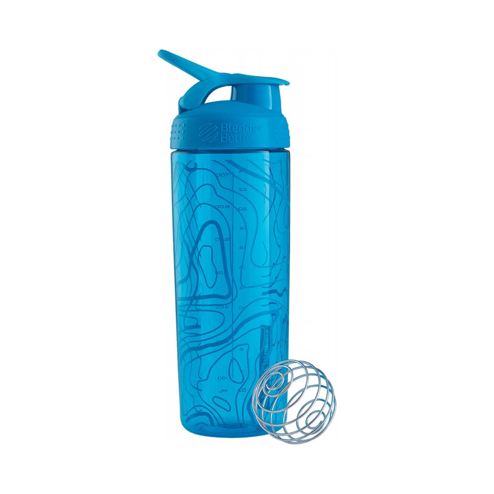BlenderBottle Signature Sleek Tritan Trinkflasche mit BlenderBall, geeignet als Protein Shaker, Eiweißshaker, Wasserflasche oder für Fitness Shakes, BPA frei, Aqua Topt Flow (820 ml)