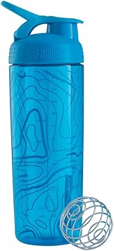 BlenderBottle Signature Sleek Tritan Trinkflasche mit BlenderBall, geeignet als Protein Shaker, Eiweißshaker, Wasserflasche oder für Fitness Shakes, BPA frei, Aqua Topt Flow (820 ml)