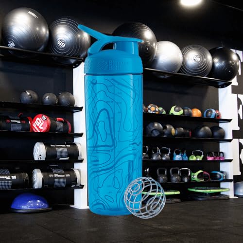 BlenderBottle Signature Sleek Tritan Trinkflasche mit BlenderBall, geeignet als Protein Shaker, Eiweißshaker, Wasserflasche oder für Fitness Shakes, BPA frei, Aqua Topt Flow (820 ml)