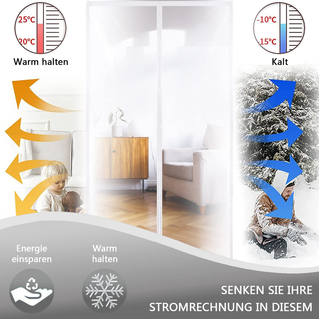 Isolier Schutz Vorhang, Magnet Wärmeschutzvorhang für Türen, Kälteschutz und Wärmeschutz im Winter, Ideal für die Nutzung von Klimaanlagen im Sommer, Kinderleichte Klebemontage Ohne Bohren- 70x180cm