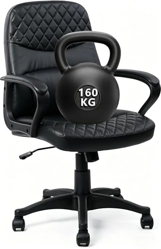 CLATINA PU-Leder Bürodrehstuhl Höhenverstellbarer ergonomischer Managerstuhl mit Armlehnen Mittelhohe Rückenlehne und Rollen Premium Design für Homeoffice Konferenz Arbeitszimmer Schwarz