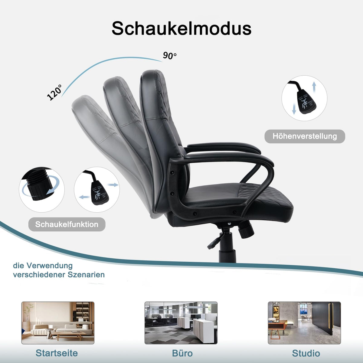 CLATINA PU-Leder Bürodrehstuhl Höhenverstellbarer ergonomischer Managerstuhl mit Armlehnen Mittelhohe Rückenlehne und Rollen Premium Design für Homeoffice Konferenz Arbeitszimmer Schwarz