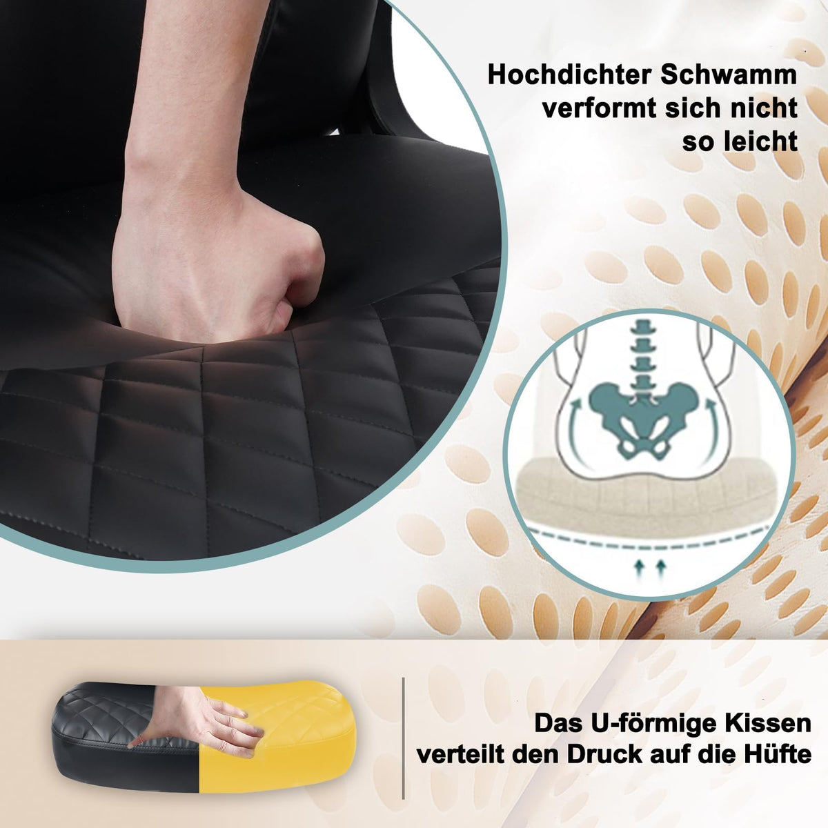 CLATINA PU-Leder Bürodrehstuhl Höhenverstellbarer ergonomischer Managerstuhl mit Armlehnen Mittelhohe Rückenlehne und Rollen Premium Design für Homeoffice Konferenz Arbeitszimmer Schwarz