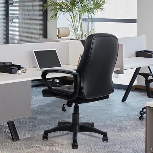 CLATINA PU-Leder Bürodrehstuhl Höhenverstellbarer ergonomischer Managerstuhl mit Armlehnen Mittelhohe Rückenlehne und Rollen Premium Design für Homeoffice Konferenz Arbeitszimmer Schwarz
