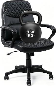 CLATINA PU-Leder Bürodrehstuhl Höhenverstellbarer ergonomischer Managerstuhl mit Armlehnen Mittelhohe Rückenlehne und Rollen Premium Design für Homeoffice Konferenz Arbeitszimmer Schwarz