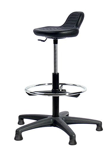 Topsit IND000014 Arbeitshocker Stehhilfe hoch mit Fußring zur Ablage, Abwischbar für Labor geeignet, Hartschaum Schwarz, 40 x 43 x 85 cm