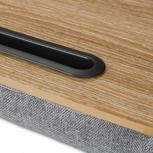 Relaxdays Laptopkissen mit Handyhalter, BxT: 42 x 32 cm, Laptopunterlage für Bett & Sofa, Laptop Knietablett, Natur/grau