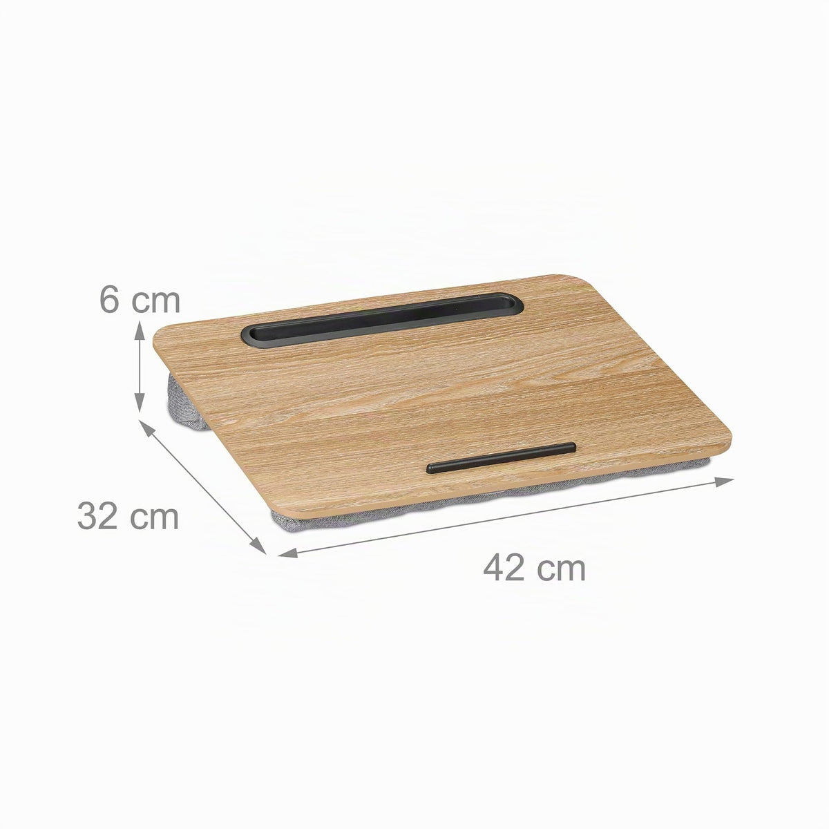 Relaxdays Laptopkissen mit Handyhalter, BxT: 42 x 32 cm, Laptopunterlage für Bett & Sofa, Laptop Knietablett, Natur/grau