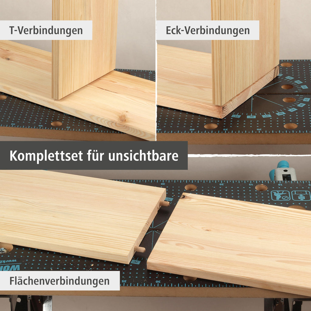 wolfcraft Universal-Meisterdübler-Set - 78-tlg Holzverbindungs-Set 6, 8, 10