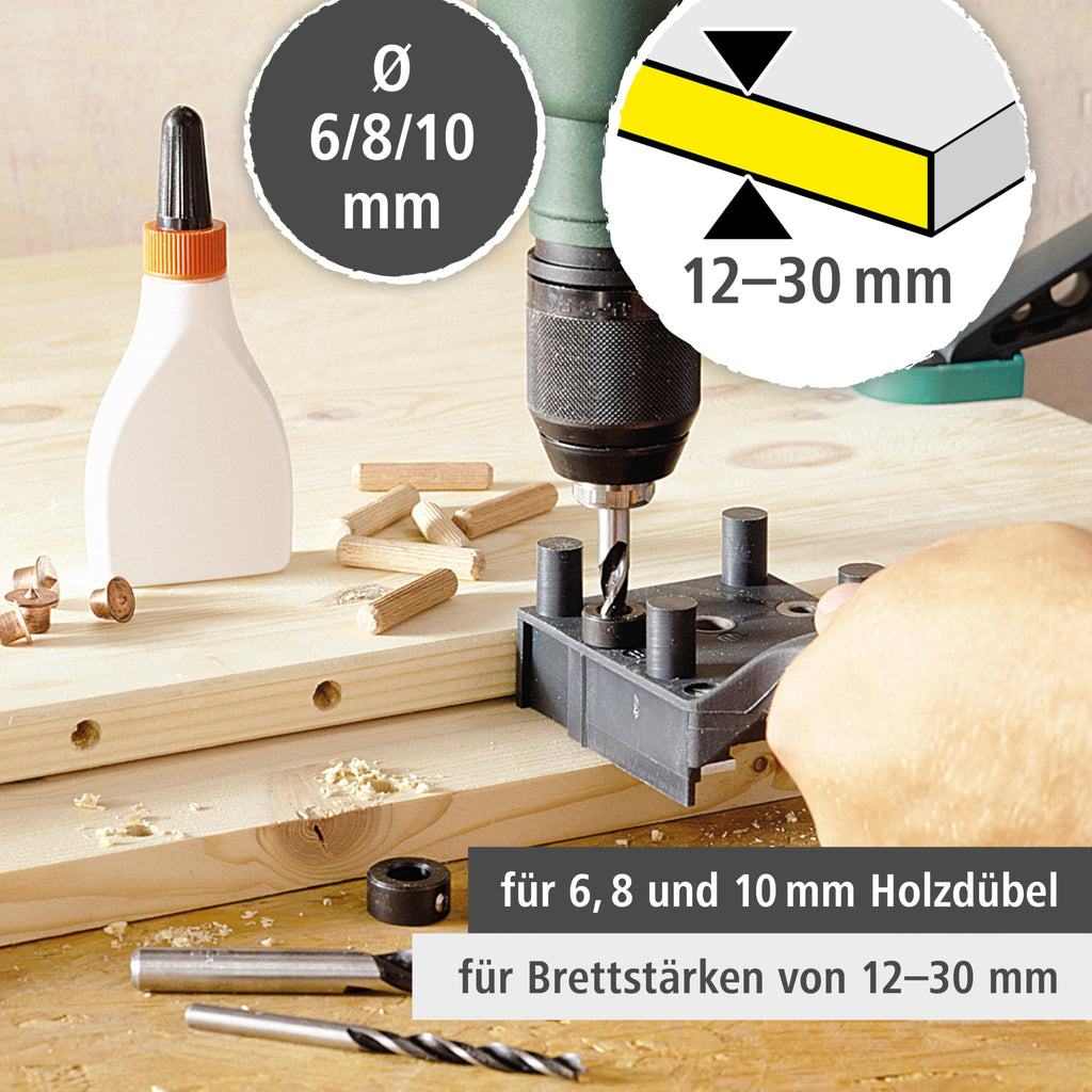 wolfcraft Universal-Meisterdübler-Set - 78-tlg Holzverbindungs-Set 6, 8, 10