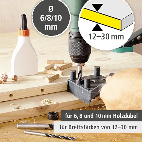 wolfcraft Universal-Meisterdübler-Set - 78-tlg Holzverbindungs-Set 6, 8, 10