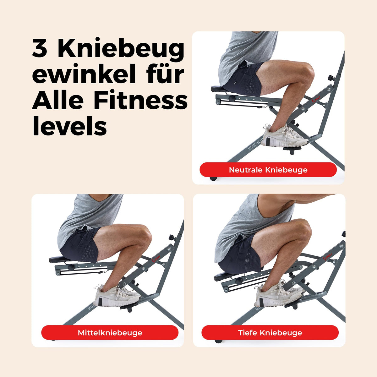 Sunny Health & Fitness Smart Row-N-Ride Kniebeugen- & Rudertrainer klappbar