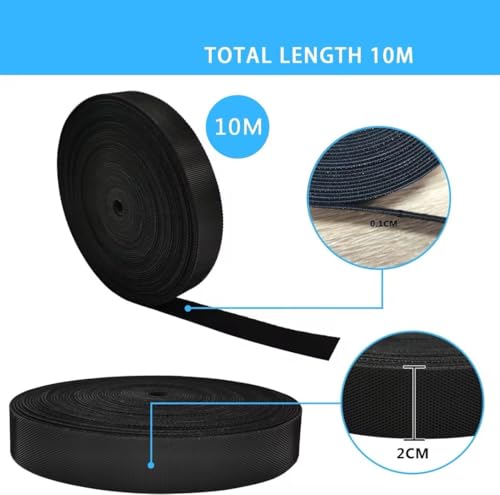 10m Klettband, 20mm Breit Klett Kabelbinder Wiederverschließbar, Frei Zuschneidbar Klettband Kabelbinder Schwarz, Kabel Klettbänder für Garten Oficina Hogar Schnüre Schläuche Kabel-Management usw