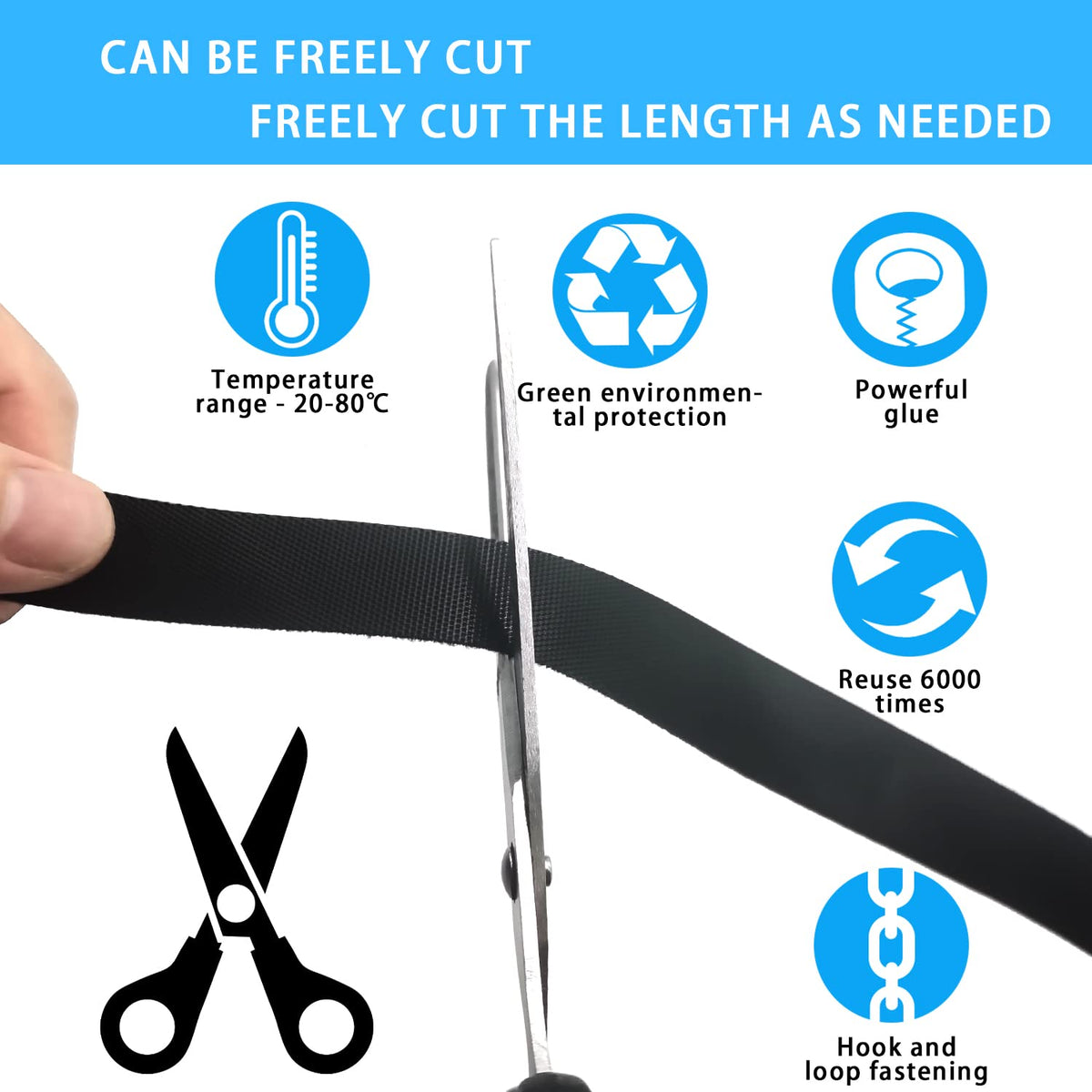10m Klettband, 20mm Breit Klett Kabelbinder Wiederverschließbar, Frei Zuschneidbar Klettband Kabelbinder Schwarz, Kabel Klettbänder für Garten Oficina Hogar Schnüre Schläuche Kabel-Management usw