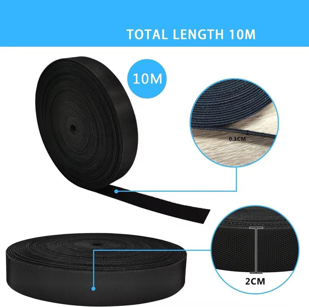10m Klettband, 20mm Breit Klett Kabelbinder Wiederverschließbar, Frei Zuschneidbar Klettband Kabelbinder Schwarz, Kabel Klettbänder für Garten Oficina Hogar Schnüre Schläuche Kabel-Management usw