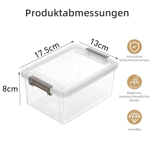10er-Pack Aufbewahrungsboxen mit Deckel, Kleine Boxen à 1.2 L, 17.5 x 13 x 8 cm, Ideal zur Aufbewahrung von Schrauben, Nägeln, Haarklammern, Gummibändern und Wattestäbchen
