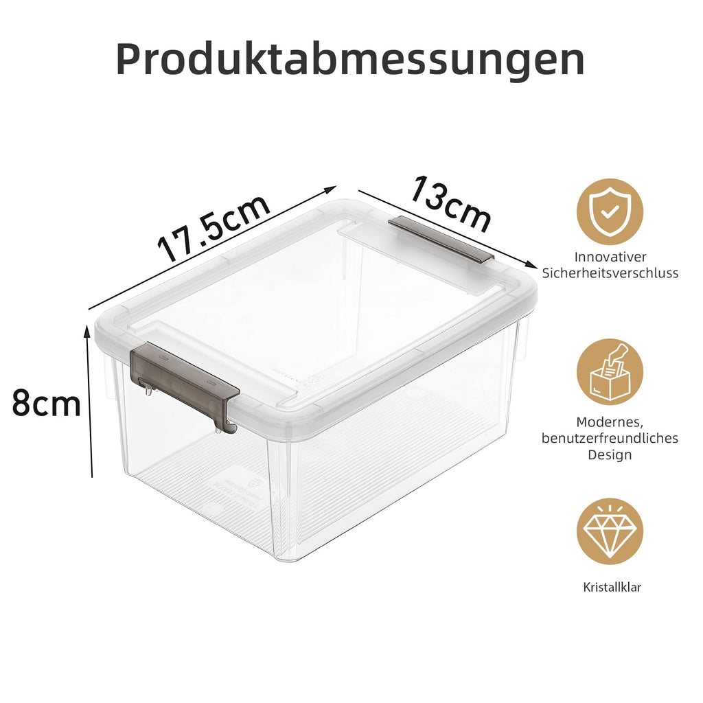 10er-Pack Aufbewahrungsboxen mit Deckel, Kleine Boxen à 1.2 L, 17.5 x 13 x 8 cm, Ideal zur Aufbewahrung von Schrauben, Nägeln, Haarklammern, Gummibändern und Wattestäbchen