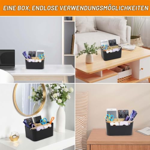 Schreibtisch Organizer aus Bambus, 5 Fächer Abnehmbarer Büro Organizer in Schwarz, Stiftehalter Holz Aufbewahrungsbox für Büro, Schule, Kosmetik, Fernbedienung & Kleine Gegenstände
