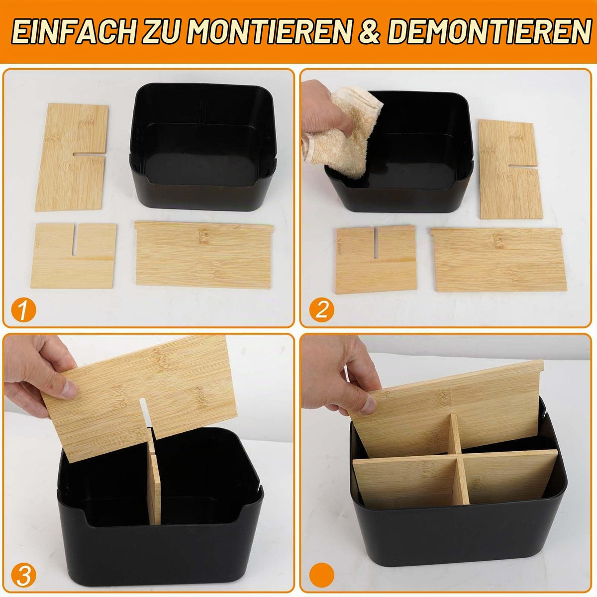 Schreibtisch Organizer aus Bambus, 5 Fächer Abnehmbarer Büro Organizer in Schwarz, Stiftehalter Holz Aufbewahrungsbox für Büro, Schule, Kosmetik, Fernbedienung & Kleine Gegenstände