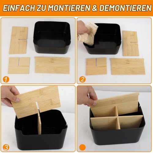 Schreibtisch Organizer aus Bambus, 5 Fächer Abnehmbarer Büro Organizer in Schwarz, Stiftehalter Holz Aufbewahrungsbox für Büro, Schule, Kosmetik, Fernbedienung & Kleine Gegenstände