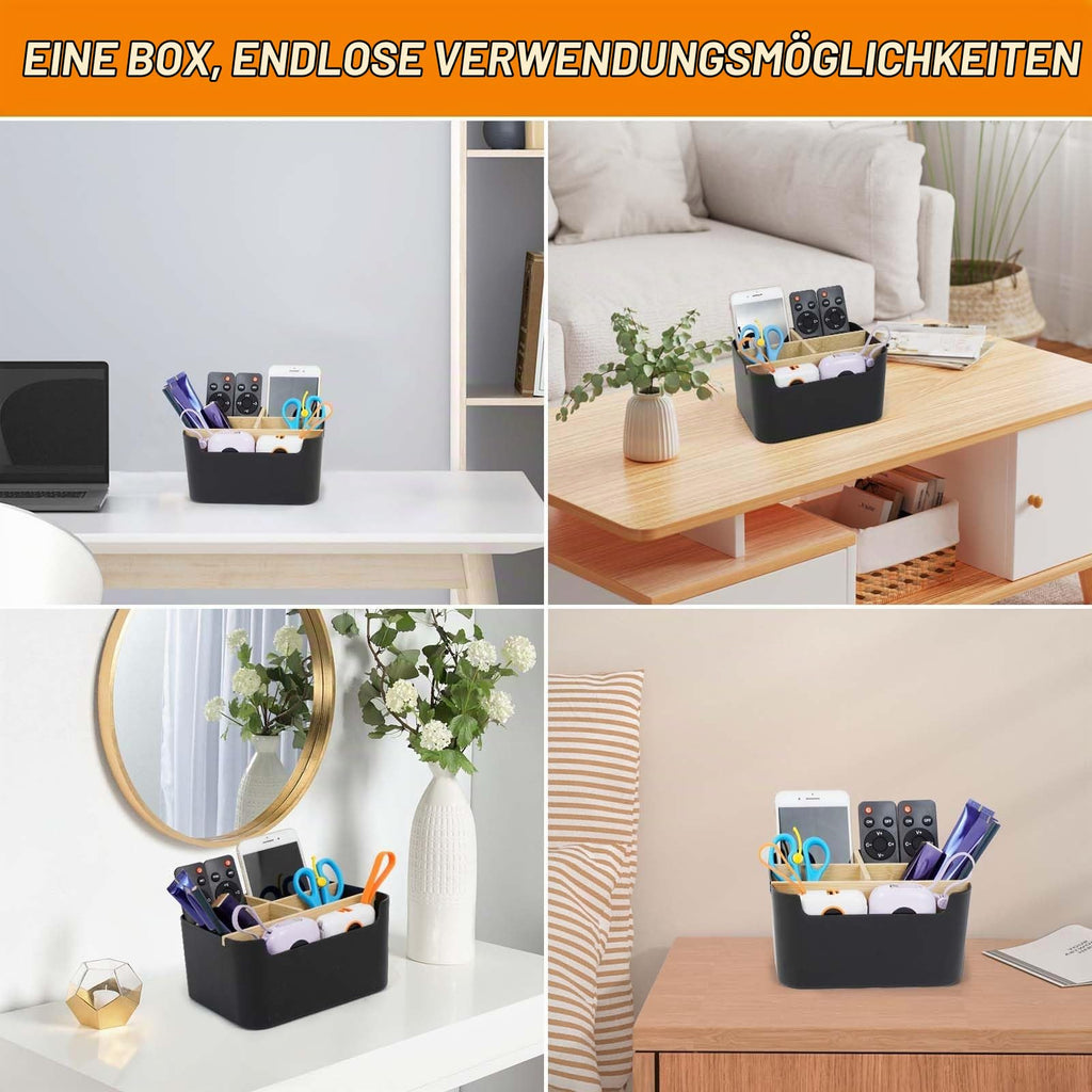 Schreibtisch Organizer aus Bambus, 5 Fächer Abnehmbarer Büro Organizer in Schwarz, Stiftehalter Holz Aufbewahrungsbox für Büro, Schule, Kosmetik, Fernbedienung & Kleine Gegenstände