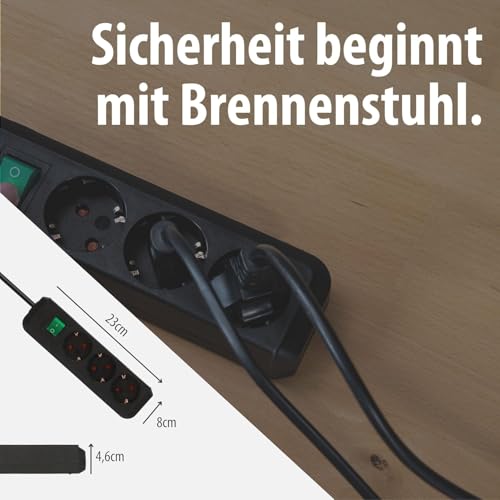 Brennenstuhl Eco-Line Steckdosenleiste 3-Fach (Mehrfachsteckdose mit erhöhtem Berührungsschutz, Schalter und 5m Kabel) schwarz