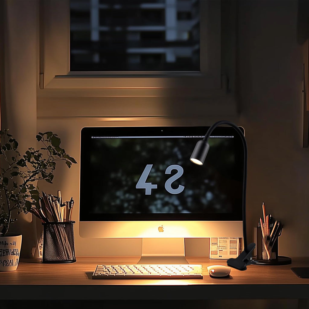 da LIGHT Leselampe Bett Klemme, LED Schreibtischlampe Klemmbar mit 3 Farbtemperaturen, Dimmbare Klemmlampe Bett, USB Tischlampe mit Kabel Schwarz für Studieren Lesen Arbeiten