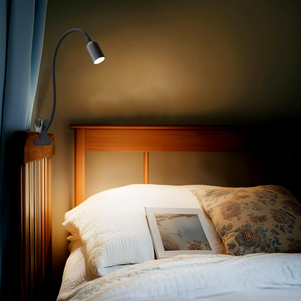 da LIGHT Leselampe Bett Klemme, LED Schreibtischlampe Klemmbar mit 3 Farbtemperaturen, Dimmbare Klemmlampe Bett, USB Tischlampe mit Kabel Schwarz für Studieren Lesen Arbeiten