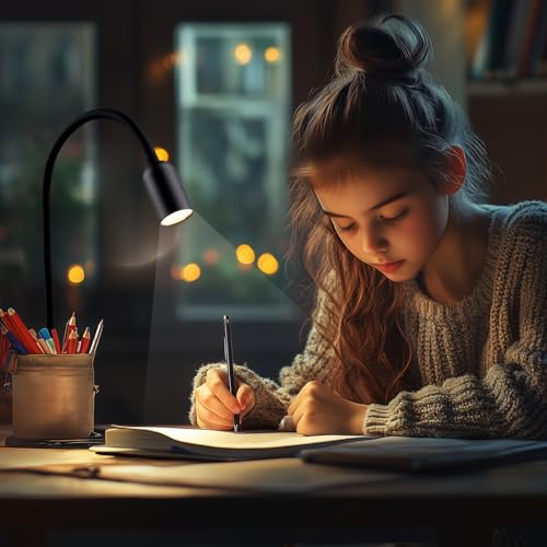 da LIGHT Leselampe Bett Klemme, LED Schreibtischlampe Klemmbar mit 3 Farbtemperaturen, Dimmbare Klemmlampe Bett, USB Tischlampe mit Kabel Schwarz für Studieren Lesen Arbeiten