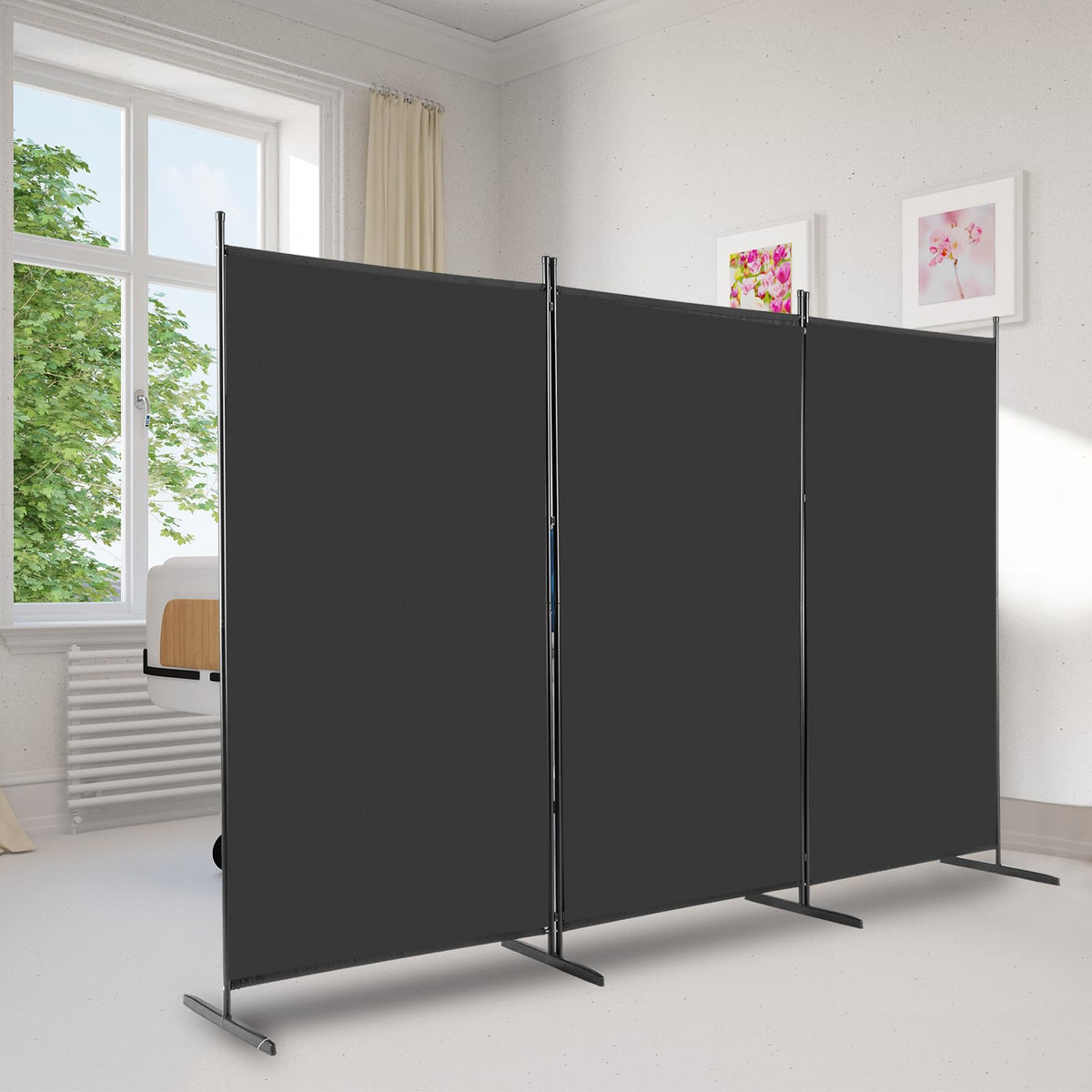 Raumteiler Klappbar Freistehend Trennwand Paravent Umkleide Sichtschutz Wand Raumtrenner 3-TLG. 260x180cm Polyestertuch (Schwarz)