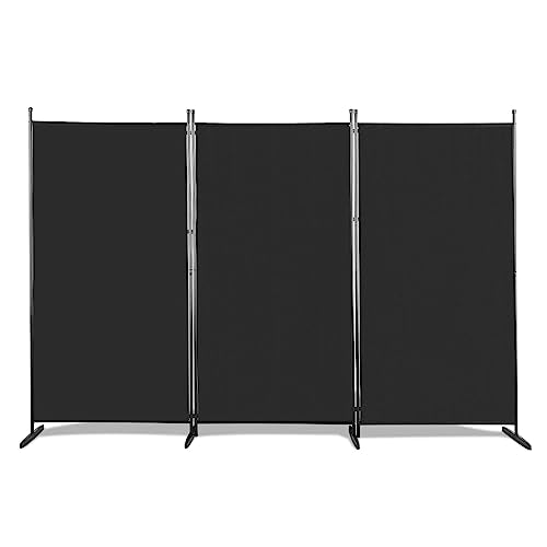 Raumteiler Klappbar Freistehend Trennwand Paravent Umkleide Sichtschutz Wand Raumtrenner 3-TLG. 260x180cm Polyestertuch (Schwarz)