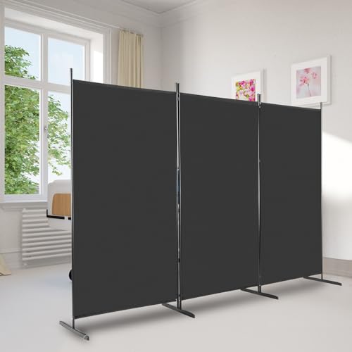 Raumteiler Klappbar Freistehend Trennwand Paravent Umkleide Sichtschutz Wand Raumtrenner 3-TLG. 260x180cm Polyestertuch (Schwarz)